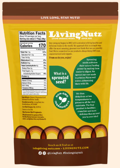 Living Nutz - Organic Sprouted Sunflower Seeds 16oz. For Discount